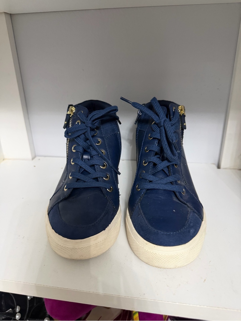 Aldo Navy Blue High-Top Sneakers with Cream Sole
